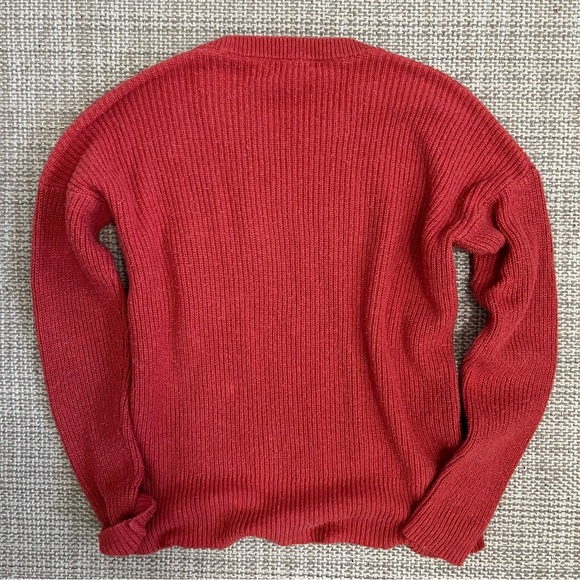 Madewell Dark Pink/Red Knit Crewneck Sweater with Pocket - Picture 2 of 5